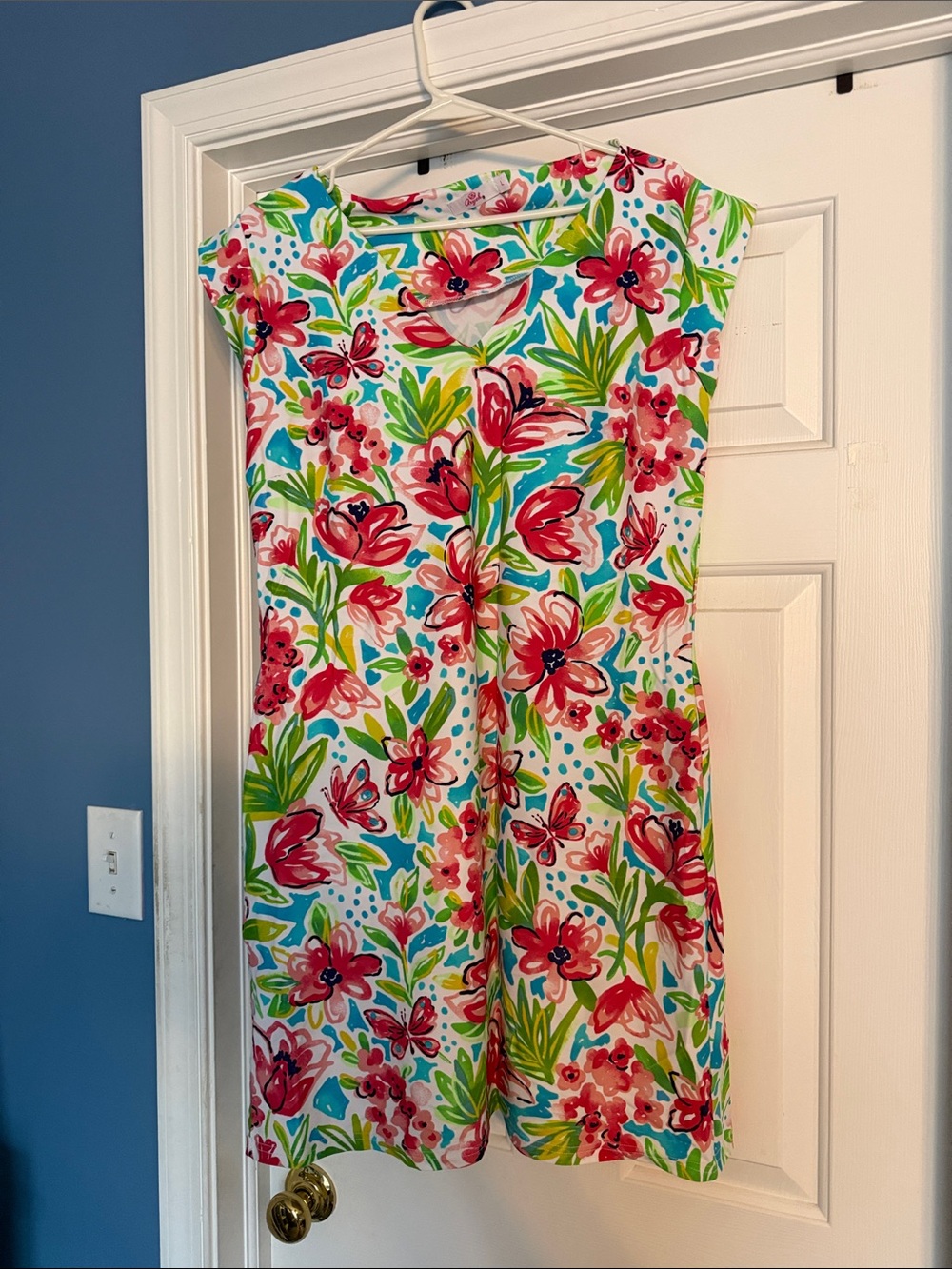 Aryeh White Floral Mini Dress with Pink & Green Print